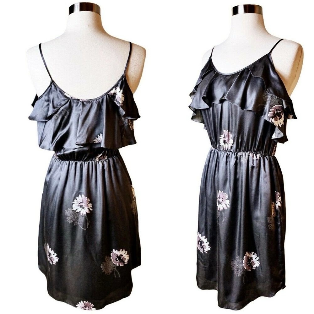 Rebecca Taylor| NWoT• Shadow Daisy Mini Dress 🌼silky silver w/florals, size 8.